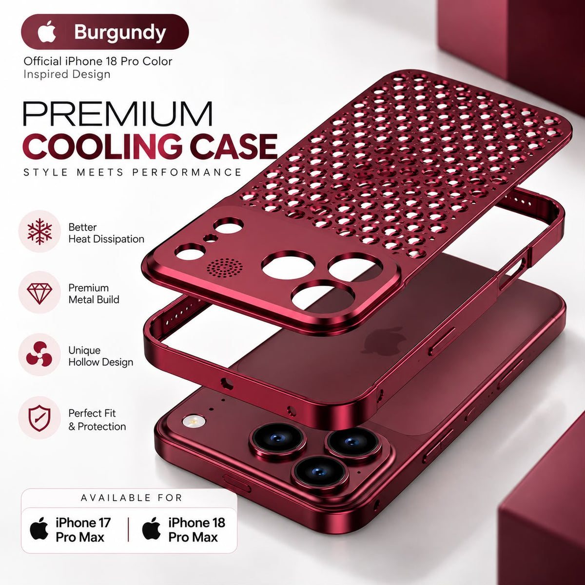 Premium Metal Cooling Case – Compatible with iPhone 17 / 18 Pro Max